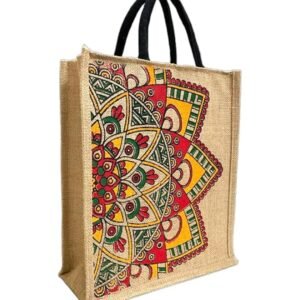 Eco Friendly Jute fabric Unique printed Bag ideal for Tiffin Grocery Fruits Vegetable with Hard Grip Handle Big Reusable Heavy Quality Bag Zipper for Men Women