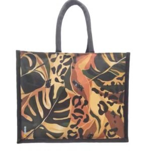 Multicolor Black Jute Bag For Men and Women Lunch Bag with Zip and handel (Hibiscus)